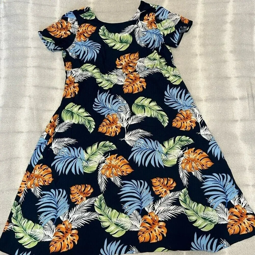 Women’s Midi Back Tie Short Sleeve Dress Size Large NWOT Tropical Boho
